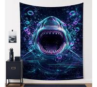 Tapisserie de requin moderne abstraite, bulles, océan, bleu été, surdimensionnée, pour dortoir, chambre à coucher, appartement, salon, 177,8 x 228,6 cm