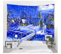 Tapisserie de village de nuit enneigée scène d'atmosphère de jour Noël décoration murale en tissu suspendu rideau en tissu suspendu