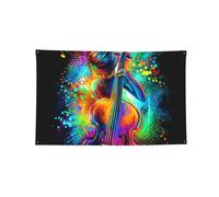 Tapisserie décorative en polyester à 4 œillets - 61 x 91 cm | Drapeaux extérieurs imprimés de musique colorée pour fond de maison de mur extérieur