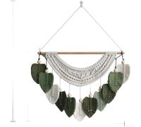 Tapisserie en coton tissé à la main style nordique feuille verte macramé | Décoration murale bohème en fibre naturelle pour textile avec franges pour chambre à coucher, salon