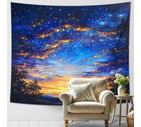 Tapisserie galaxie bleu nuit étoilée, paysage céleste de ciel bohème, décoration murale, tapisserie esthétique pour chambre à coucher, salon, décoration de festival, 203 x 152,4 cm