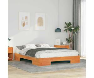 Tapisserie lisse design épuré sommier au sol Marron 160 x 200 cm | Cadre de lit Marron 160x200 cm Bois Massif Pin Moderne Durable Prix Pas Cher