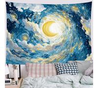 Tapisserie Murale Décorations Ciel Étoilé Abstrait Vortex Tenture Murale Impression 3D Peinture L'Huile Vintage Moon Tapisserie Affiche Bleu Marine Pour Salon Chambre Dortoir Décor 230X150Cm
