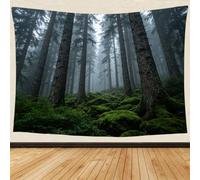 Tapisserie Murale en Tissu Imprimé 3D Forêt Brumeuse 200x200 cm, XXL Tenture Murale Paysage de Mousse Tapis Mural Décoration pour Salon Chambre Dortoir Maison B.3143