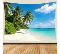Tapisserie Murale en Tissu Imprimé 3D Palmier 150 x 130 cm, Tenture Murale île Tropicale Tapis Mural Décoration pour Salon Chambre Dortoir Maison B.3095