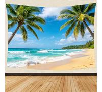 Tapisserie Murale en Tissu Imprimé 3D Plage Tropicale 150 x 130 cm, Tenture Murale Palmier Tapis Mural Décoration pour Salon Chambre Dortoir Maison B.3161