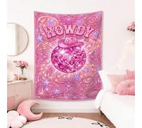 Tapisserie murale extra large pour chambre à coucher, salon, dortoir, 152,4 x 203,2 cm - Motif boule disco - Chapeau de cowboy rétro - Étoiles - Pêche d'été
