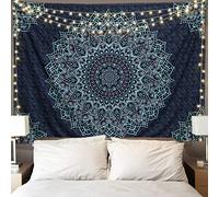 Tapisserie murale mandala noire et bleue - Tapisseries vintage - Décoration murale hippie bohème - Décoration d'intérieur pour chambre, salon, dortoir