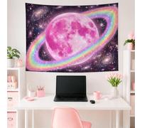 Tapisserie murale motif lune cosmique fantaisie arc-en-ciel galaxie cosmique pêche pour dortoir, chambre à coucher, appartement, 122 x 91,4 cm
