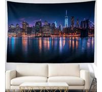 Tapisserie Murale New York 180x235 cm, Décoration Murale Bleu pour Chambre, Salon, Fond Photographique, Tenture Textile Imprimée
