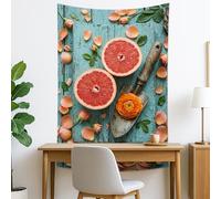 Tapisserie murale pamplemousse et fleur de pêche orange, nature botanique à suspendre, décoration esthétique printanière pour salon, chambre à coucher, dortoir, 127 x 152 cm