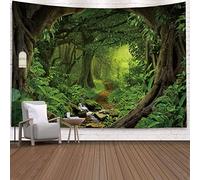 Tapisserie Murale Psychédélique, Forêt de la Jungle Tapisserie Mur Suspendu Nature Paysage Tapisserie Esthétique Tapisserie pour Chambre Salon, Dortoir & Chambre Décor, Vert, Style 2, 200x200cm