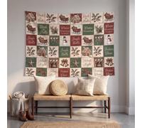 Tapisserie Murale Rétro Country Américaine en Tissu, 150x100 cm | Tenture Murale XXL, Tapis Mural Traîneau Bonhomme Neige Cloche, Décoration Murale pour Salon Chambre Dortoir, Facile à Installer
