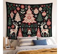 Tapisserie Murale Sapin De Noël Renne Cloche Tenture Murale Aesthetic | Couverture Murales Art Populaire Nordique, Tapisseries Grande, Decoration Murales pour Salon Chambre Dortoir, 100x75 cm