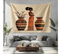 Tapisserie Murales Psychédélique 200x150cm, Motif Traditionnel Africain Tapisserie Tenture Murale Tissu Décor Art Rectangulaire Tissu Pour Salon, Beige Chambre Tenture Murale