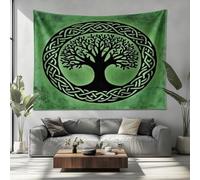 Tapisserie Murales Psychédélique 230x180cm, Motif NœUd Celtique Tapisserie Tenture Murale Tissu Décor Art Rectangulaire Tissu Pour Salon, Vert Chambre Tenture Murale