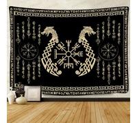 Tapisserie nordique Vikings, grande taille 203,2 x 152,4 cm, flanelle douce, symbole Vegvsir, jumeaux, dragons, rune celtique, scandinave, esthétique, mythologie, tapisserie murale à suspendre pour