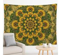 Tapisserie tournesol jaune vert, mandala floral, art mural, bohème pour salon, chambre à coucher, dortoir, 228,6 x 178,8 cm