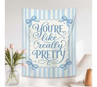 Tapisserie typographique, nœuds fantaisistes et ludiques, bordure festonnée, bleu clair, tapisserie cool pour chambre à coucher, salon, dortoir, décoration murale, 91,4 x 121,9 cm