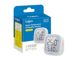 Tapo T315 Thermomètre de pièce intelligent, hygromètre, thermomètre d'intérieur ambiant, capteur d'humidité, moniteur de température ambiante, affichage E-ink de 2,7", notifications en temps réel