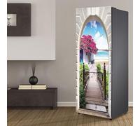 Targawerelax - Stickers autocollants pour frigo, autocollants muraux, réfrigérateur couvrant entièrement la porte, vue sur la mer, plage, blanc, vinyle, étanche, style côtier, rectangulaire, indoor