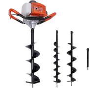 Tarière à essence 52 CC avec 3 embouts de perçage Ø 100/150/200 mm, foreuse à terre, perceuse à moteur, avec fenêtre de contrôle d'huile, jardin, clôture, agriculture, forestière | Moteur 52 cc, 3