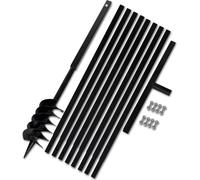 Tarière de sol double spirale, pour plantation et aération, en acier noir, diamètre 120 mm, longueur totale 1 m, manche 0,6 m, 8 tubes d'extension