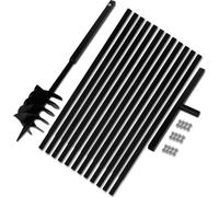 Tarière manuelle à spirales doubles, pour creuser, aérer, mélanger, acier ultra résistant, diamètre 180 mm, avec 12 rallonges de 1 m, noir