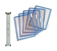 Support mural 10 plaques pochettes bleu avec cadre en fil de fer, gainé de caoutchouc pour DIN A4