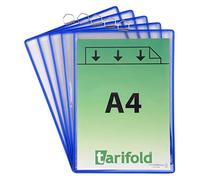 TARIFOLD - tindividual poches à anse, format A4, bleu Paquet de 5 poches en PVC souple, fixation par anse métallique, ouverture sur la haut, format A4, coloris- a
