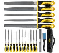 TARIST Lot de 19 limes métalliques et râpes comprenant une lime plate/demi-ronde/ronde/triangulaire/lime 4 voies/12 limes aiguilles/pinceau/sac à outils roulants, fonctionne pour le métal, le bois