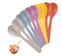 Tarqite Lot de 10 cuillères à œufs en plastique colorées de 14 cm - Réutilisables - Petites cuillères en plastique PP avec design creux rond pour cuisine, soupes, boissons, crème glacée, yaourt