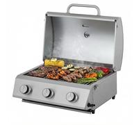 Tarrington House Barbecue à Gaz Portable CATHAN 3 Brûleurs, Acier Inoxydable, 6.6 kW, Couvercle avec Thermomètre, Allumage Piézoélectrique, Argent