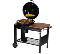 Tarrington House Barbecue au Charbon de Bois Calgary, Acier/Bois, Couvercle avec Thermomètre, Tablette latérale, Étagère Inférieure, 2 Roues, Noir