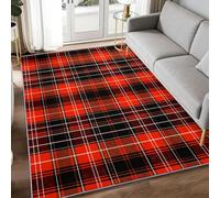 Tartan Héritage 140x200 cm Moderne Tapis de Salon, Doux Rouge et Noir Tartan Carreaux Rayures Tapis - Noir et Rouge Moquette Antidérapant pour Salle à Manger Chambre Couloir Bureau Salle de Jeu
