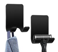 Tashce 2 PCS Support Rasoir Douche, Crochet Adhesif Mural Noir, Sans Percer | Porte Rasoir Douche Acier Inoxydable, Accroche Serviette pour Salle de Bain & Cuisine, Fixation Forte, Résistant à l'Humidité