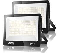 TASINUO Projecteur Exterieur LED 200W 2 Pièce, IP67 Imperméable Spot LED Extérieur Avec Transformateur, 20000LM 6500K Blanc Froid Eclairage de SécuritéD Pour Terrasse, Jardin, Garage, Usine, Stade