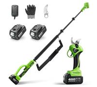 TaskStar 2-en-1 Sécateur Électrique avec Perche: Coupe 30mm Sécateur Électrique Télescopique, 2 Batteries 4000mAh, Moteur Sans Balais, Lame SK5 Supplémentaire, 3 Modes de Coupe pour Jardinage