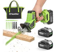TaskStar Scie Sabre Sans Fil, 3500 SPM Moteur Brushless Scie Sabre à Batterie, 2 batteries de 4,0 Ah, 8 lames à changement rapide, éclairage LED, idéal pour la découpe du bois, du PVC et du métal
