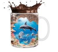 Tasse 3D dauphin - Jolie tasse 3D plate peinte en céramique