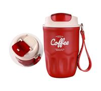 Tasse à boisson isolée en acier inoxydable avec couvercle à boire, tasse à café portable, sangle de transport et poignée arrondie, tasse en acier inoxydable avec sangle de transport, tasse à couvercle
