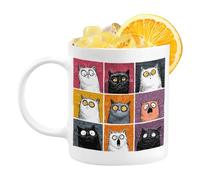 Tasse à café avec chat - 350 ml - Tasse basse avec poignée antidérapante - Tasse à café amusante pour boissons chaudes et froides pour enfants