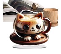 Tasse à café avec chat en acrylique - Décoration de bureau 2D en acrylique, sculpture avec tasse à café avec chat | Tasse à café chaton bibelot de table, figurines de chaton pour soggio