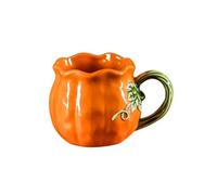 Tasse à café citrouille avec corps en céramique et poignée en, A | Finition en céramique brillante, forme de citrouille sculptée, poignée en boucle verte, service de boissons sur le