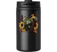 Tasse à café de voyage à double paroi avec couvercle anti-fuite - Motif fleurs d'archer - Inspirée des donjons et des dragons - Noir
