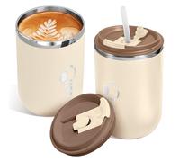 Tasse à café de voyage de 400 ml avec couvercle et paille, gobelet isotherme en acier inoxydable, tasse de voyage isotherme à double paroi pour boissons glacées, boissons chaudes pour une utilisation