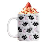 Tasse à café d'Halloween - Tasse en céramique imprimée 3D | Design gothique | Bonbon en pastel, motif chauve-souris fantôme, citrouille, cœur, 325 ml, cadeau pour femme, passe au micro-ondes et au