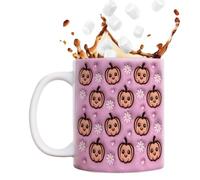 Tasse à café d'Halloween - Tasse en céramique imprimée 3D | Design gothique | Bonbon en pastel, motif chauve-souris fantôme, citrouille, cœur, 325 ml, cadeau pour femme, passe au micro-ondes et au