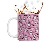 Tasse à café d'Halloween - Tasse en céramique imprimée 3D | Design gothique | Bonbon en pastel, motif chauve-souris fantôme, citrouille, cœur, 325 ml, cadeau pour femme, passe au micro-ondes et au