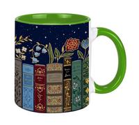 Tasse à café double face en céramique pour les amateurs de livres et de fleurs magiques 325 ml, joli cadeau pour les lecteurs, écrivains, enseignants, bibliothèque, tasse à thé sur le thème des